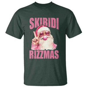 Funny Xmas T Shirt Skibidi Rizzmas Pink Santa Bubble Gum TS09 Dark Forest Green Print Your Wear