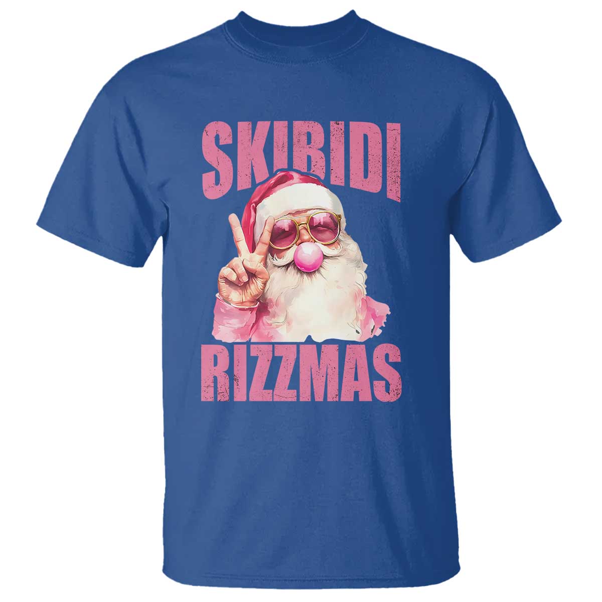 Funny Xmas T Shirt Skibidi Rizzmas Pink Santa Bubble Gum TS09 Royal Blue Print Your Wear