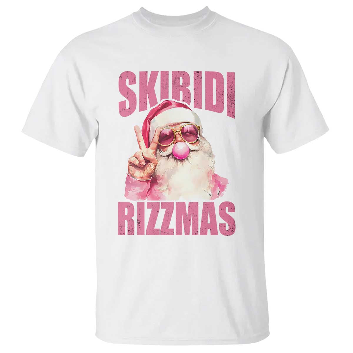 Funny Xmas T Shirt Skibidi Rizzmas Pink Santa Bubble Gum TS09 White Print Your Wear
