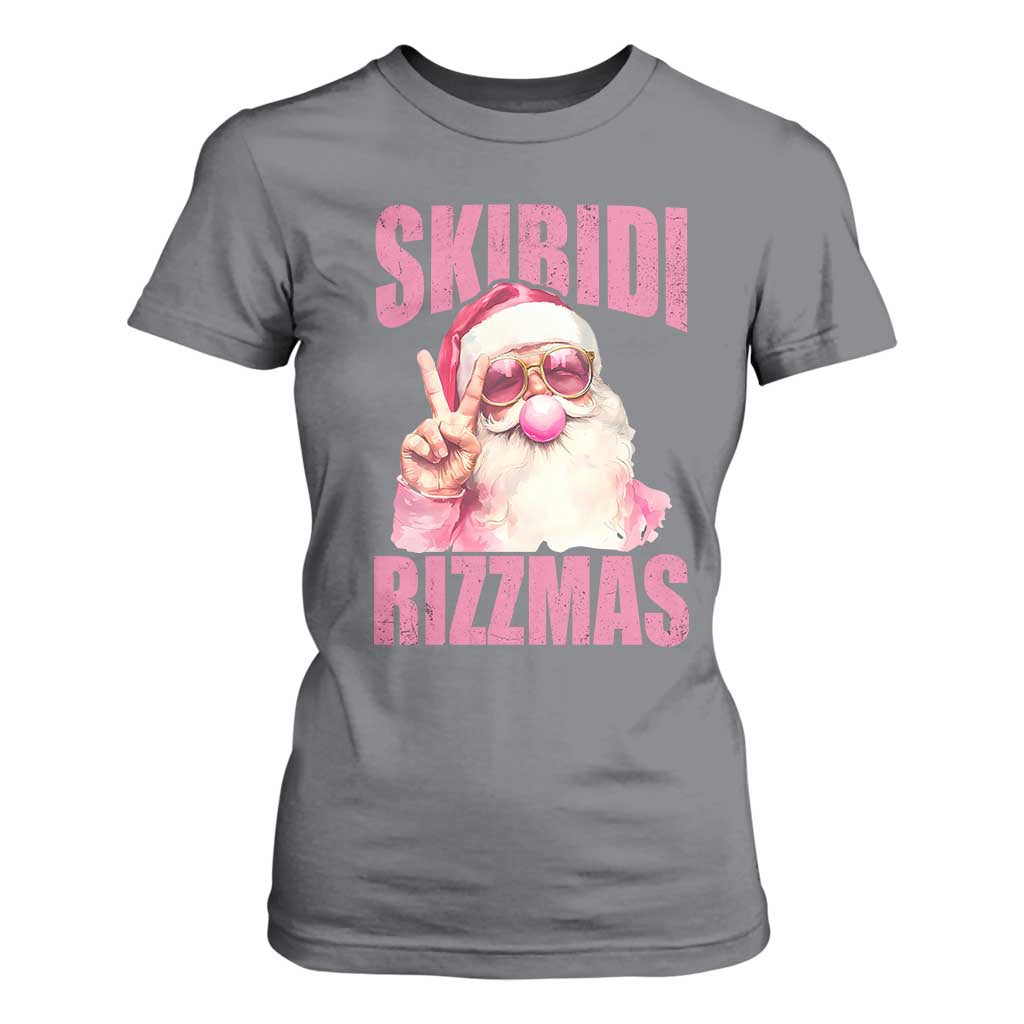 Funny Xmas T Shirt For Women Skibidi Rizzmas Pink Santa Bubble Gum TS09 Charcoal Print Your Wear