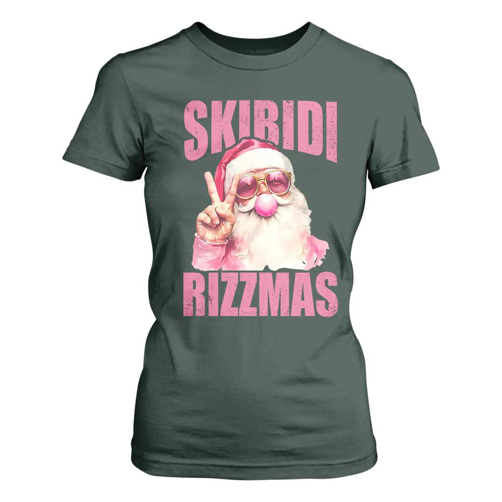 Funny Xmas T Shirt For Women Skibidi Rizzmas Pink Santa Bubble Gum TS09 Dark Forest Green Print Your Wear