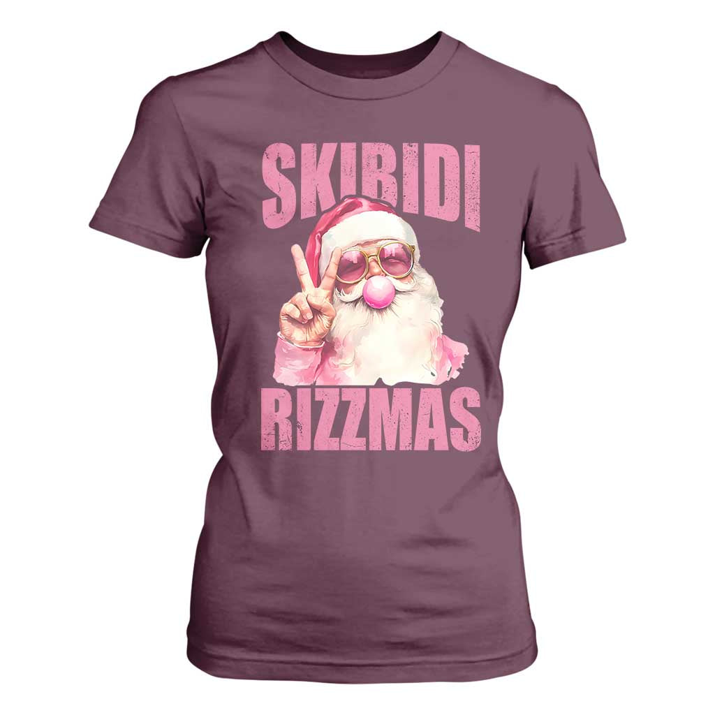 Funny Xmas T Shirt For Women Skibidi Rizzmas Pink Santa Bubble Gum TS09 Maroon Print Your Wear