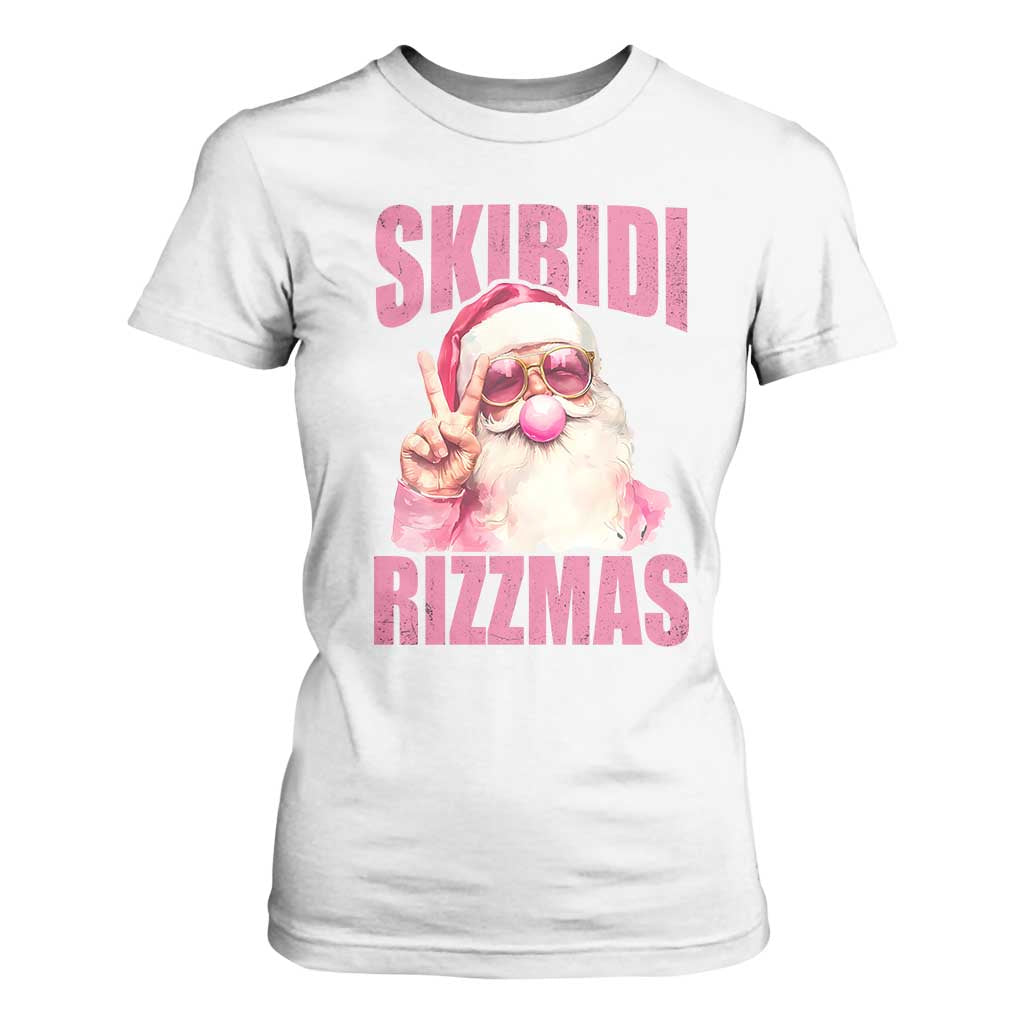 Funny Xmas T Shirt For Women Skibidi Rizzmas Pink Santa Bubble Gum TS09 White Print Your Wear