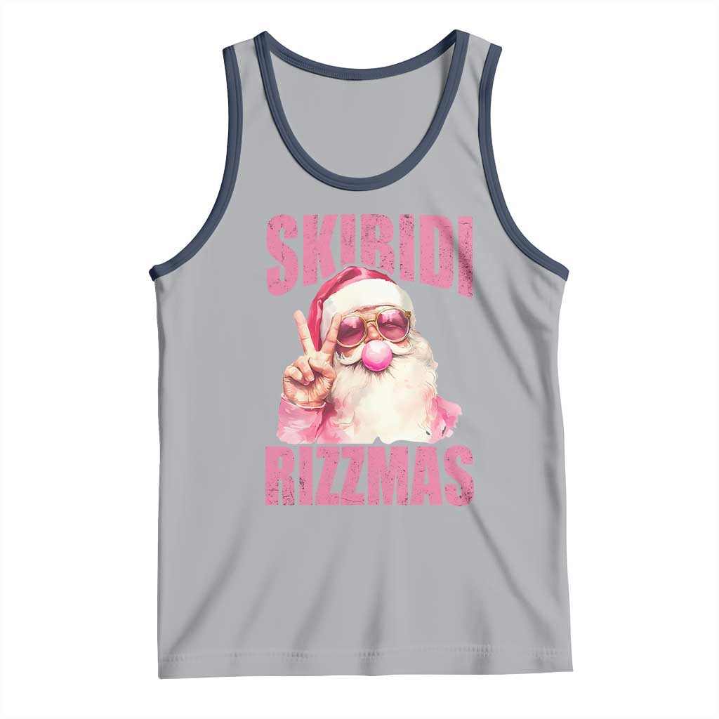 Funny Xmas Tank Top Skibidi Rizzmas Pink Santa Bubble Gum TS09 Athletic Heather Navy Print Your Wear