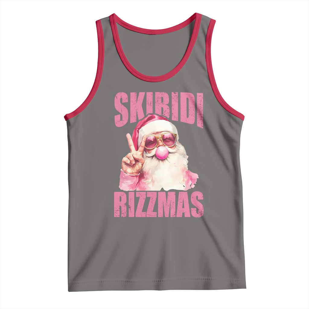 Funny Xmas Tank Top Skibidi Rizzmas Pink Santa Bubble Gum TS09 Deep Heather Red Print Your Wear
