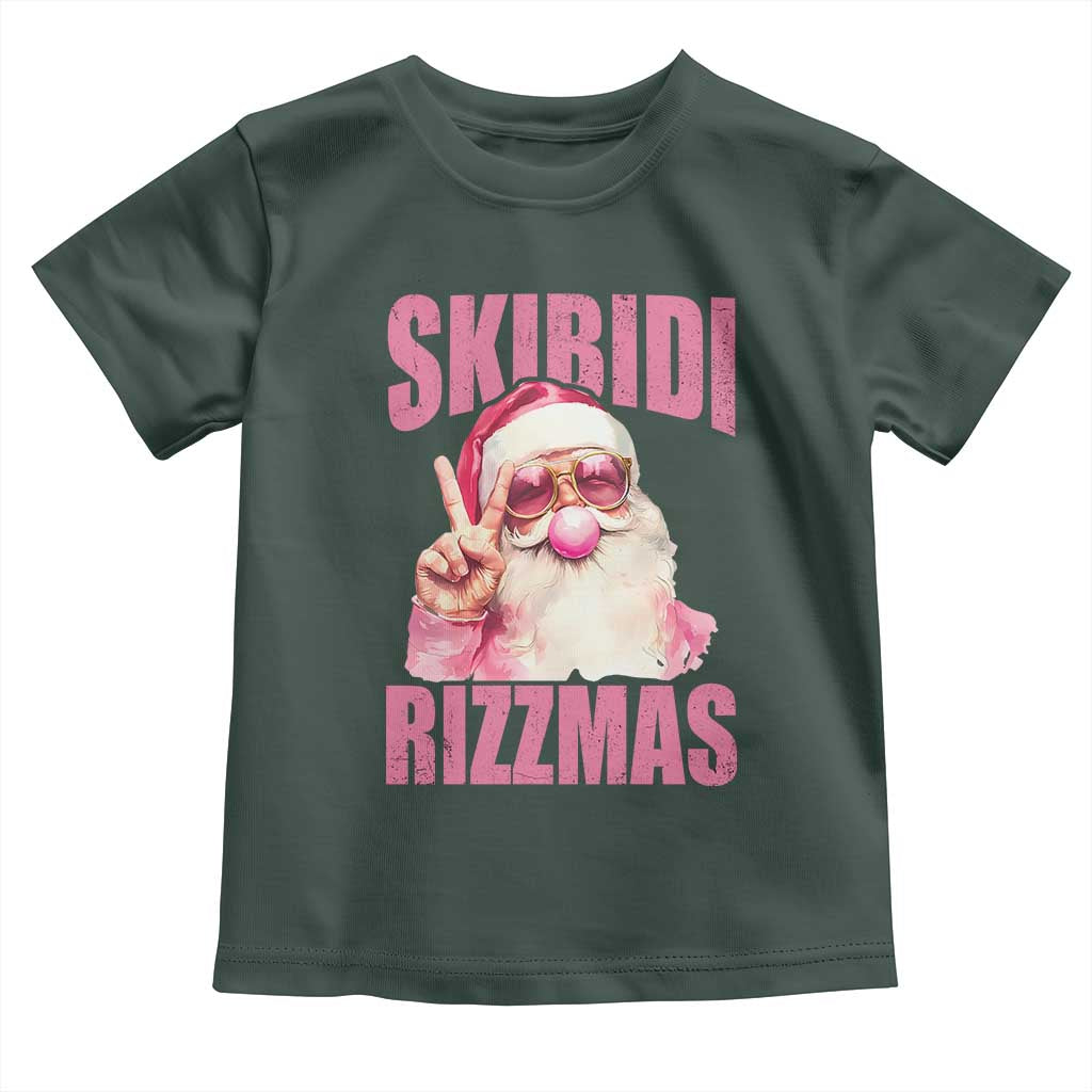 Funny Xmas Toddler T Shirt Skibidi Rizzmas Pink Santa Bubble Gum TS09 Dark Forest Green Print Your Wear