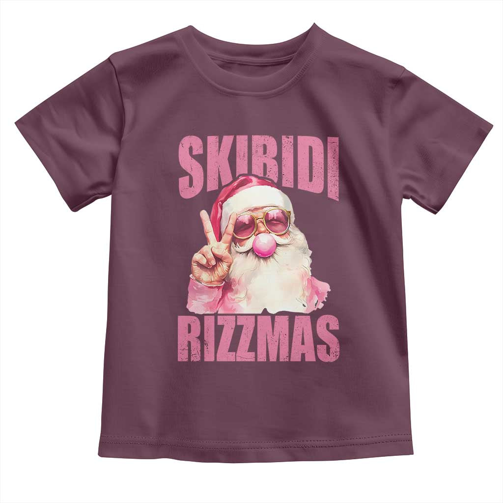 Funny Xmas Toddler T Shirt Skibidi Rizzmas Pink Santa Bubble Gum TS09 Maroon Print Your Wear