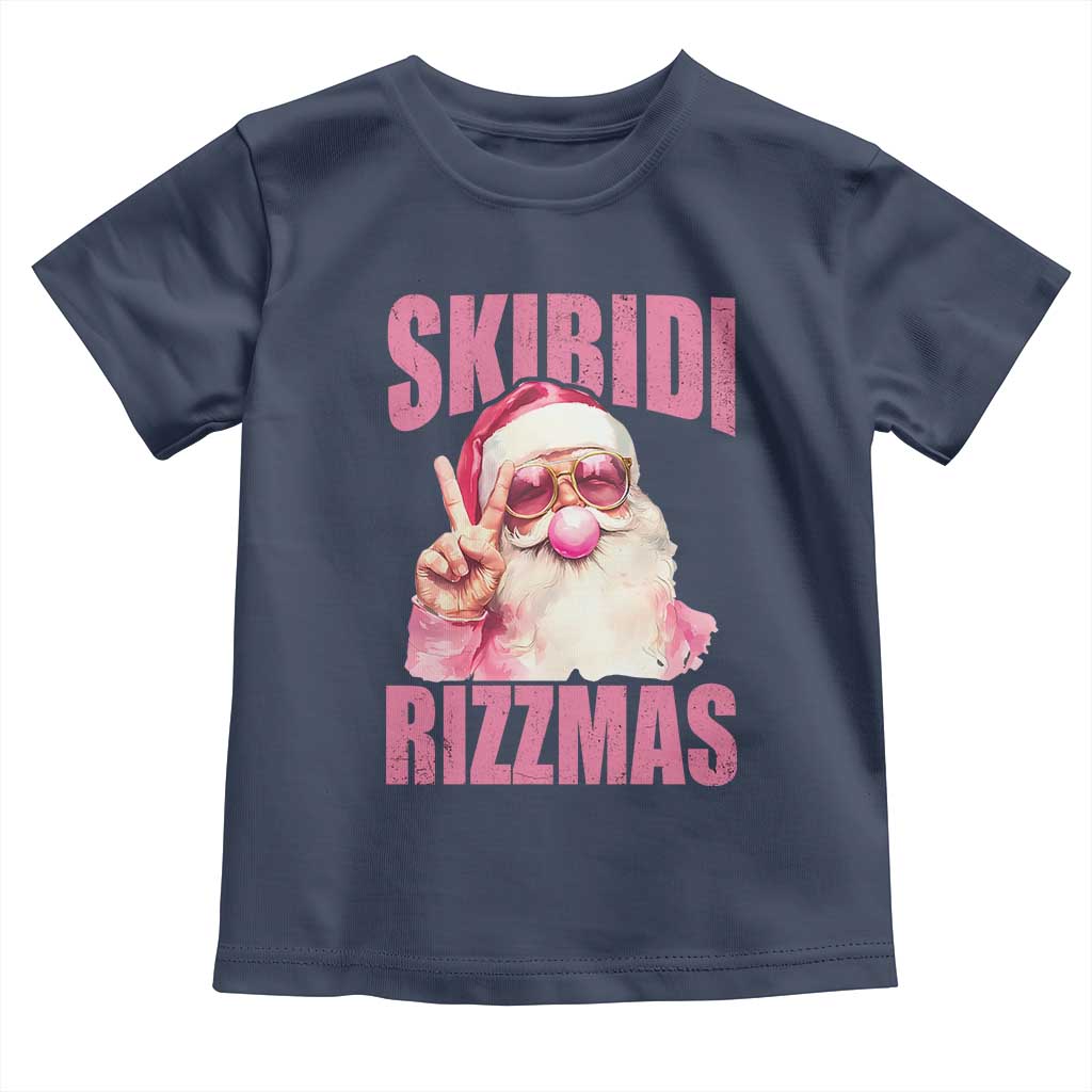 Funny Xmas Toddler T Shirt Skibidi Rizzmas Pink Santa Bubble Gum TS09 Navy Print Your Wear