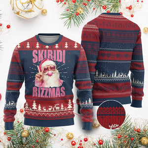 Funny Xmas Ugly Christmas Sweater Skibidi Rizzmas Pink Santa Bubble Gum TS09 Burgundy Print Your Wear