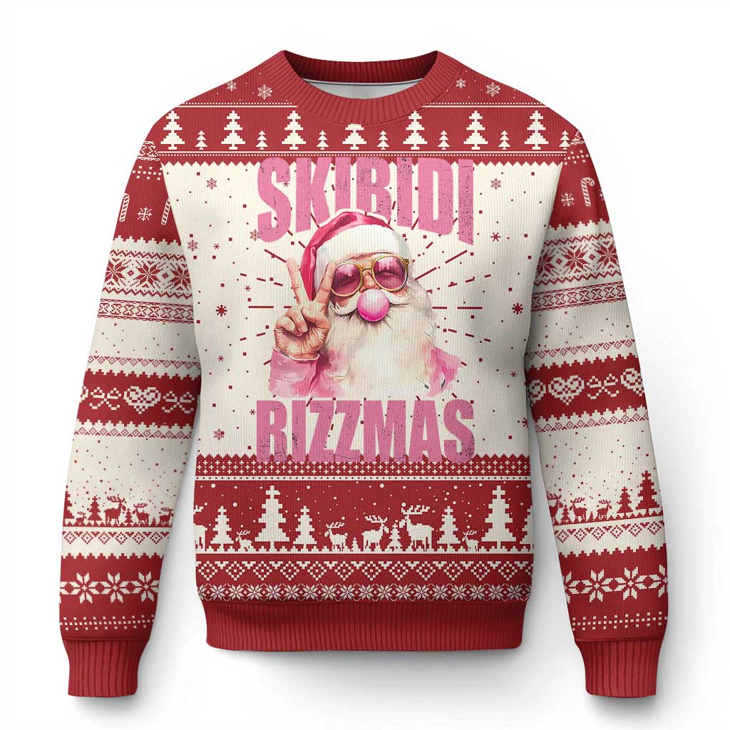 Funny Xmas Ugly Christmas Sweater Skibidi Rizzmas Pink Santa Bubble Gum TS09 Red Print Your Wear
