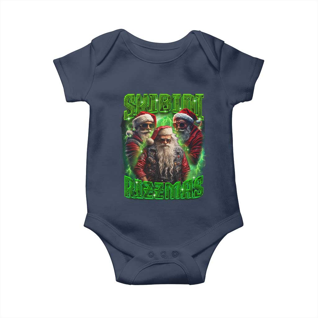 Funny Xmas Baby Onesie Skibidi Rizzmas Cool Santa Rizz TS09 Navy Print Your Wear