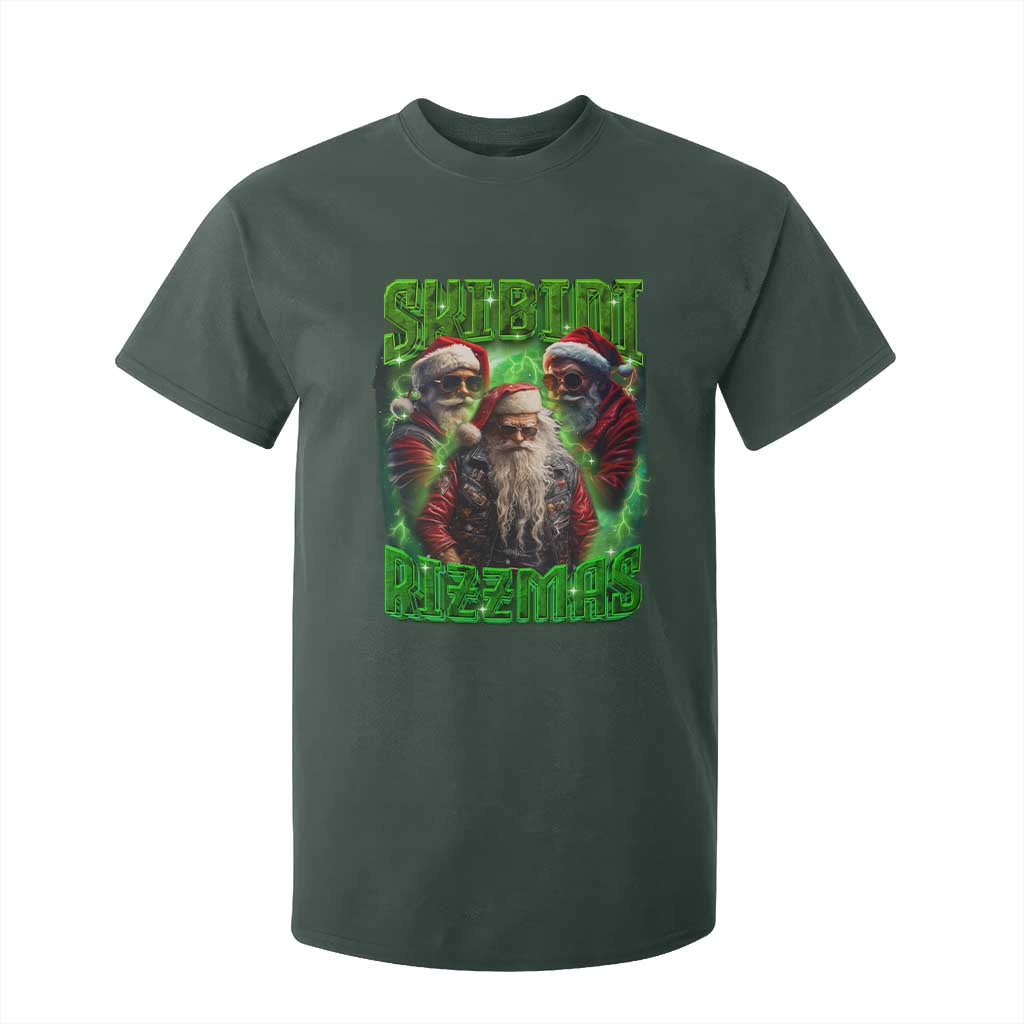 Funny Xmas T Shirt For Kid Skibidi Rizzmas Cool Santa Rizz TS09 Dark Forest Green Print Your Wear