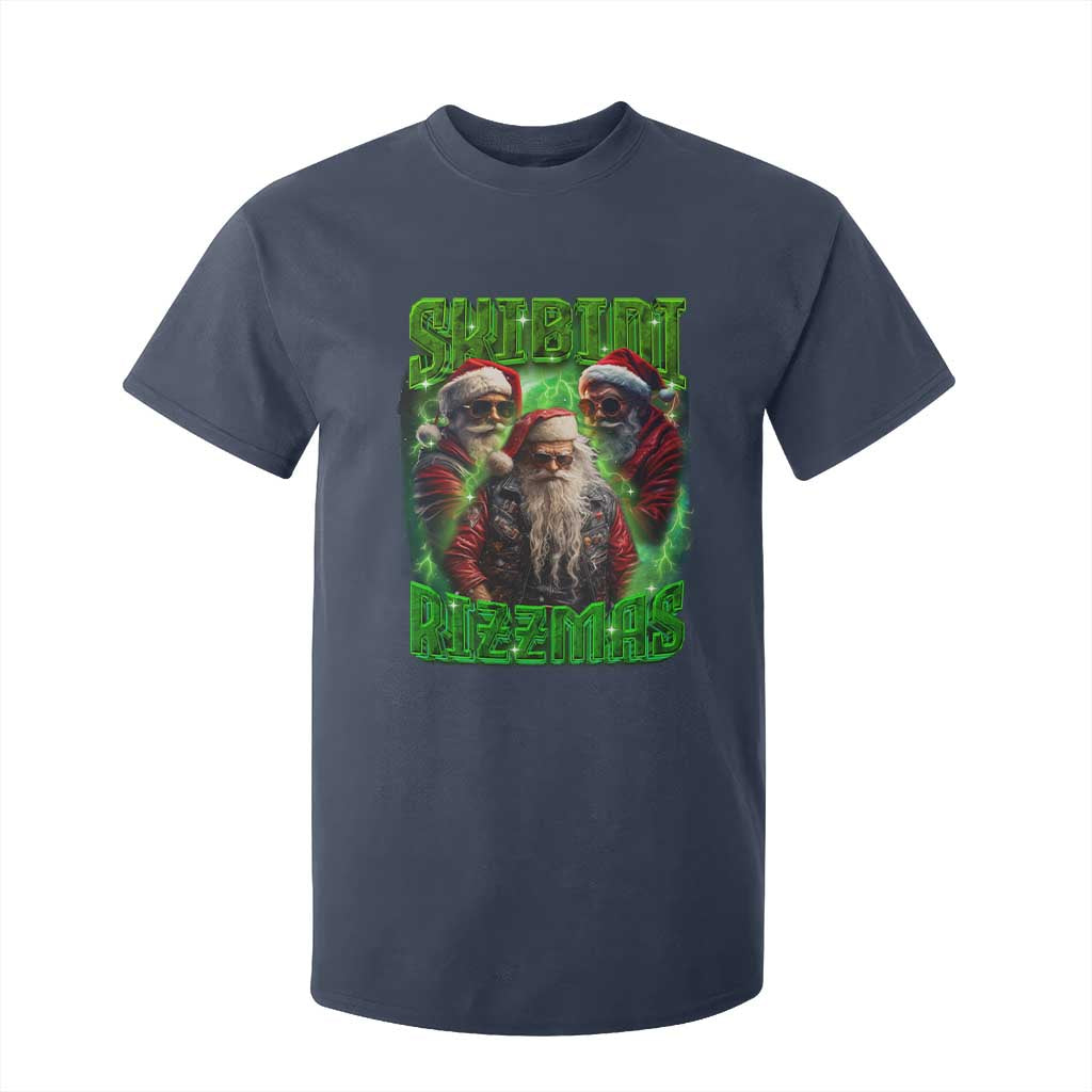 Funny Xmas T Shirt For Kid Skibidi Rizzmas Cool Santa Rizz TS09 Navy Print Your Wear