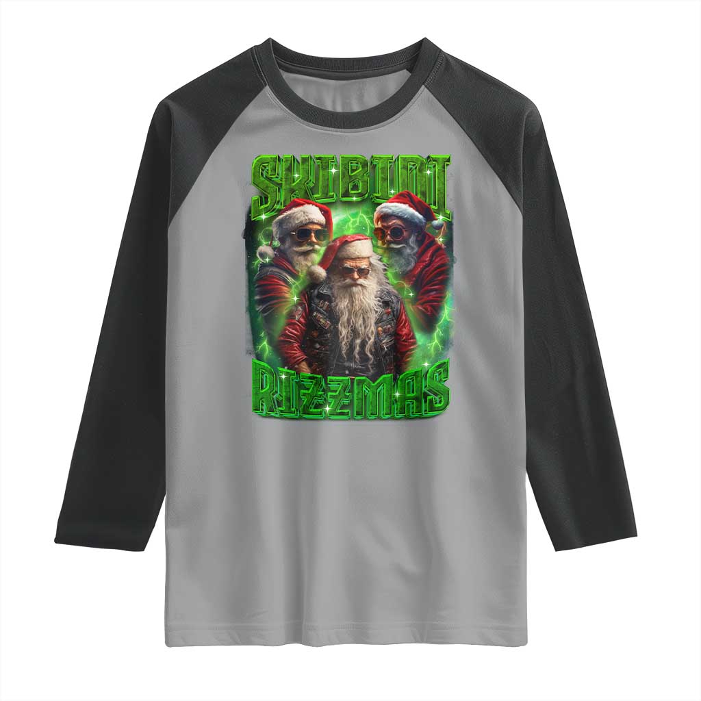 Funny Xmas Raglan Shirt Skibidi Rizzmas Cool Santa Rizz TS09 Sport Gray Black Print Your Wear