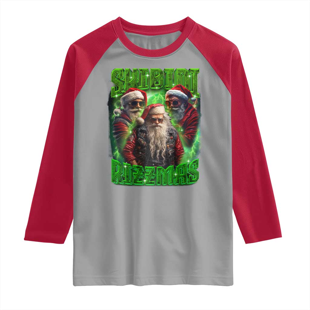 Funny Xmas Raglan Shirt Skibidi Rizzmas Cool Santa Rizz TS09 Sport Gray Red Print Your Wear