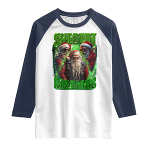 Funny Xmas Raglan Shirt Skibidi Rizzmas Cool Santa Rizz TS09 White Navy Print Your Wear