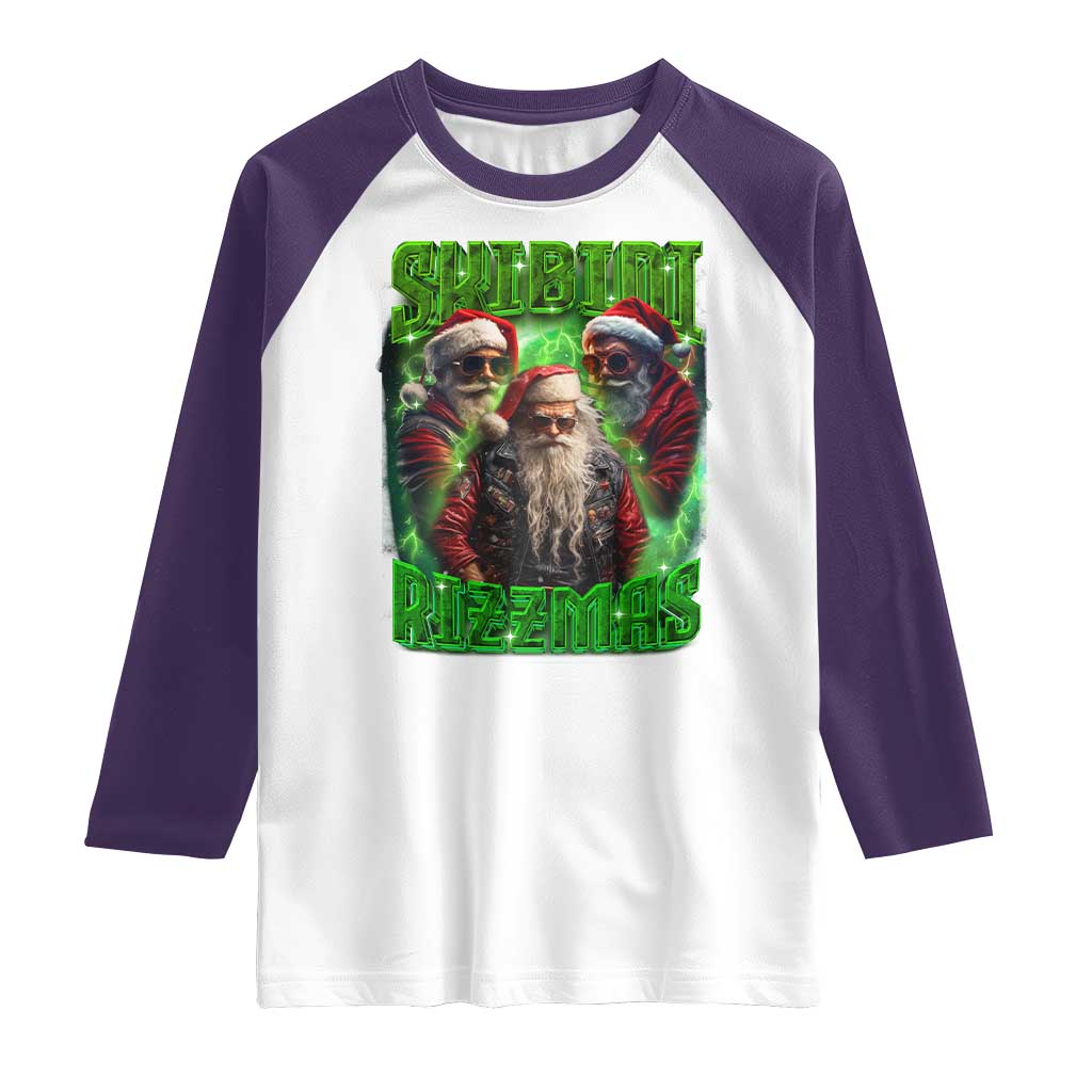 Funny Xmas Raglan Shirt Skibidi Rizzmas Cool Santa Rizz TS09 White Purple Print Your Wear