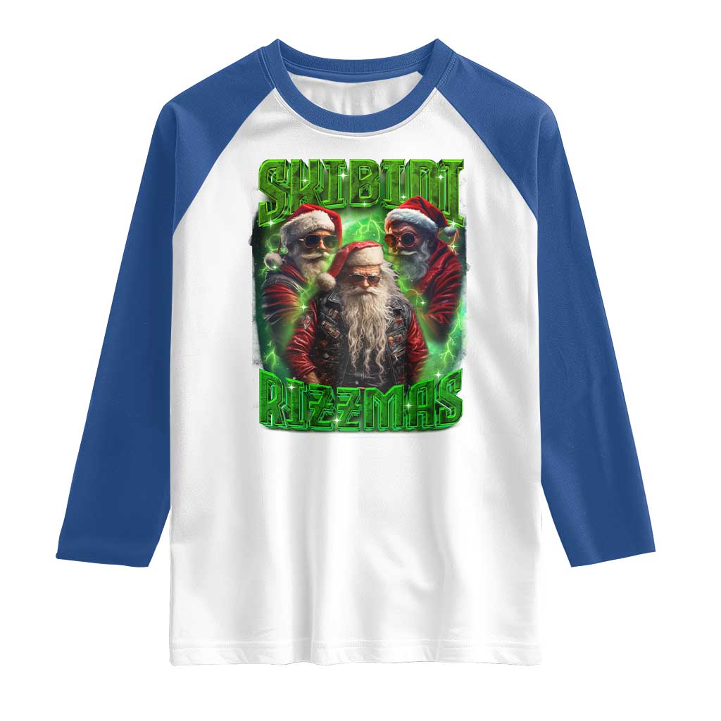 Funny Xmas Raglan Shirt Skibidi Rizzmas Cool Santa Rizz TS09 White Royal Print Your Wear