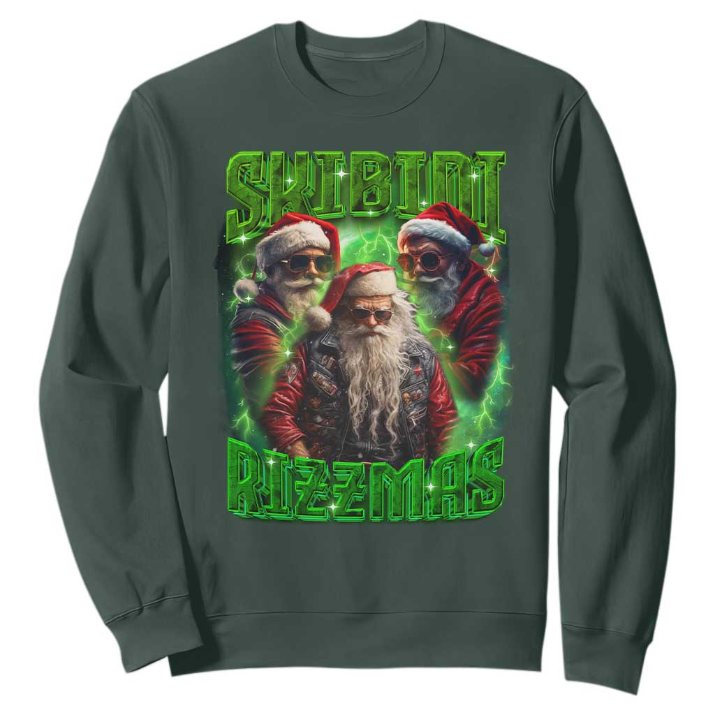 Funny Xmas Sweatshirt Skibidi Rizzmas Cool Santa Rizz TS09 Dark Forest Green Print Your Wear