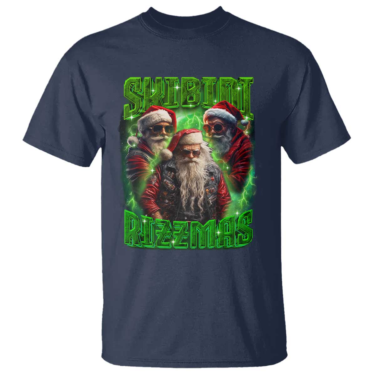 Funny Xmas T Shirt Skibidi Rizzmas Cool Santa Rizz TS09 Navy Print Your Wear