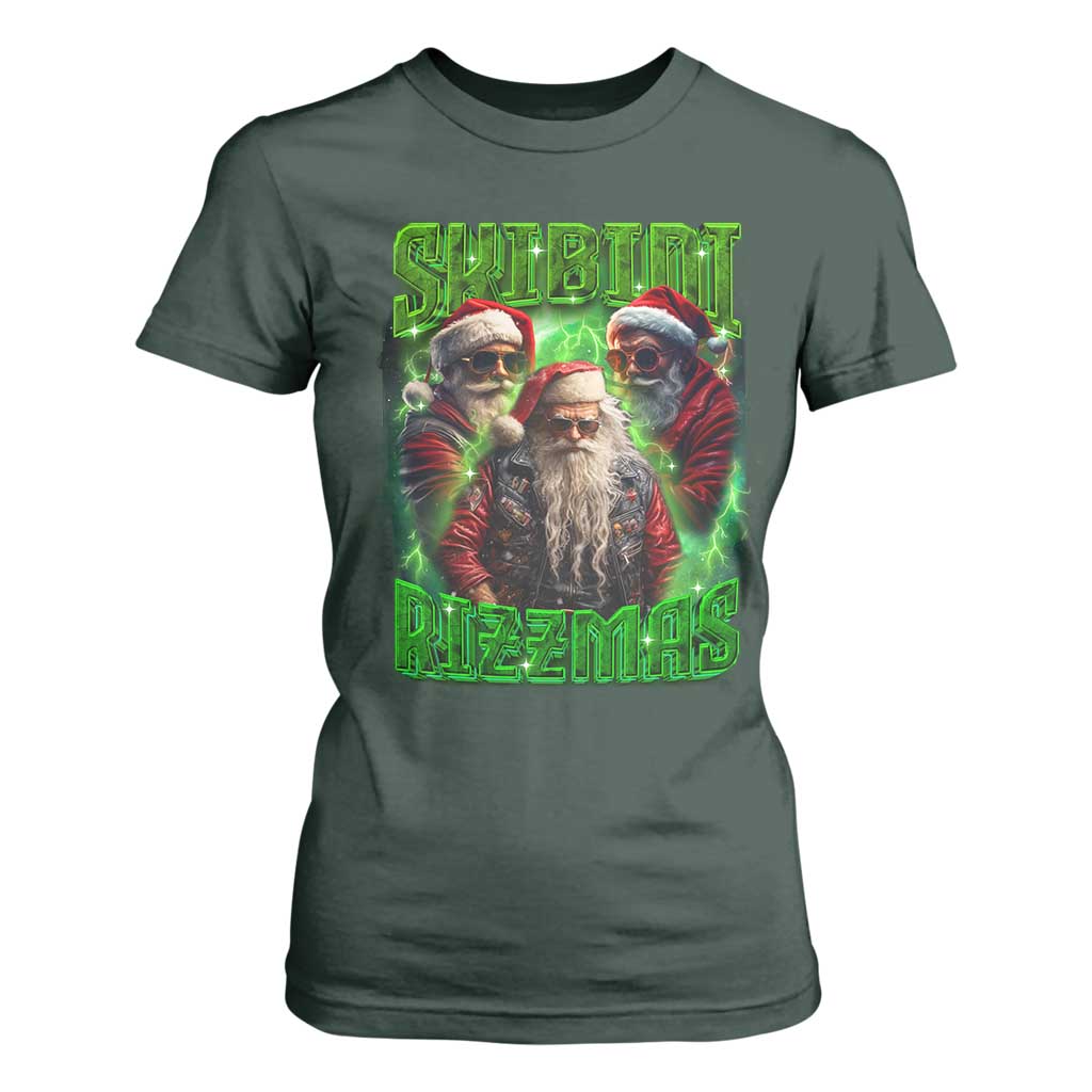 Funny Xmas T Shirt For Women Skibidi Rizzmas Cool Santa Rizz TS09 Dark Forest Green Print Your Wear