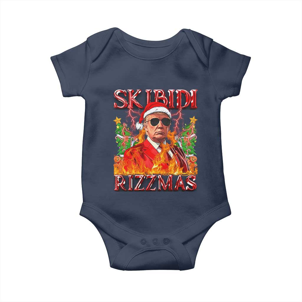 Funny Xmas Trump Baby Onesie Skibidi Rizzmas Cool Trump Rizz TS09 Navy Print Your Wear