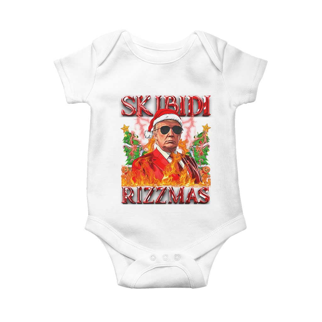 Funny Xmas Trump Baby Onesie Skibidi Rizzmas Cool Trump Rizz TS09 White Print Your Wear