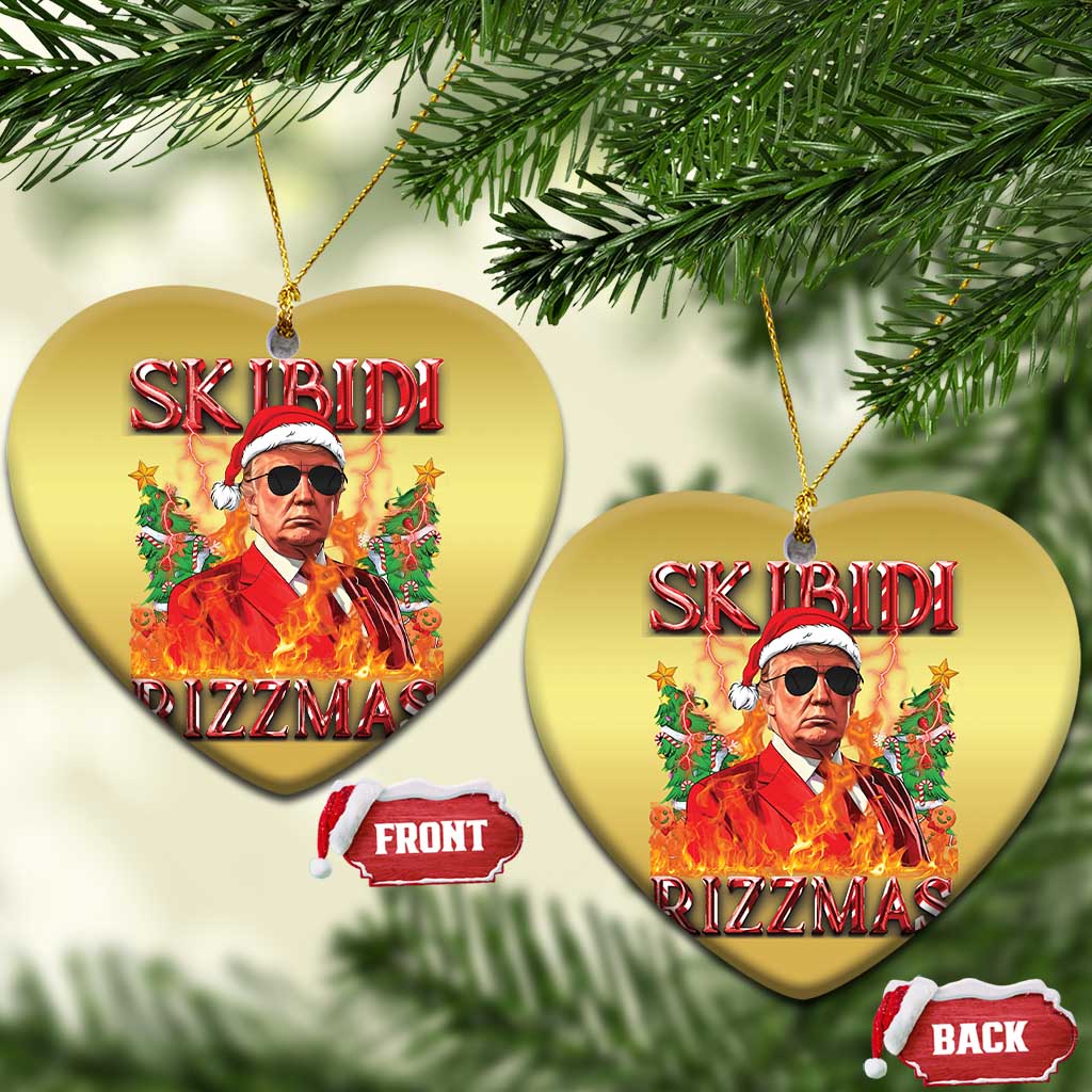 Funny Xmas Trump Christmas Ornament Skibidi Rizzmas Cool Trump Rizz TS09 Heart Gold Print Your Wear