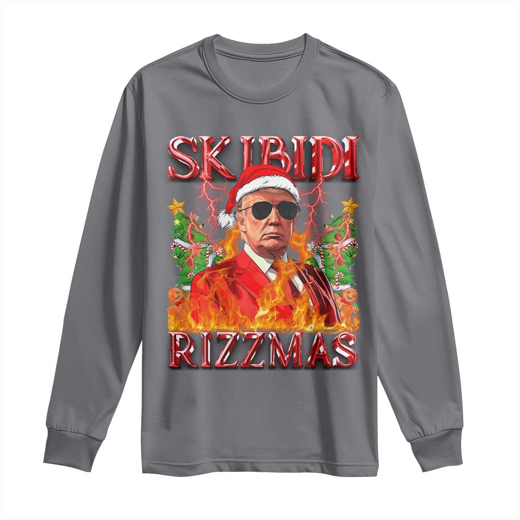 Funny Xmas Trump Long Sleeve Shirt Skibidi Rizzmas Cool Trump Rizz TS09 Charcoal Print Your Wear