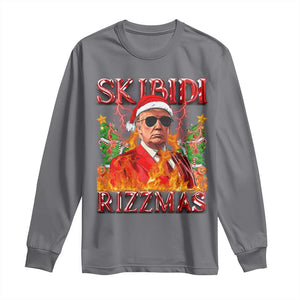 Funny Xmas Trump Long Sleeve Shirt Skibidi Rizzmas Cool Trump Rizz TS09 Charcoal Print Your Wear