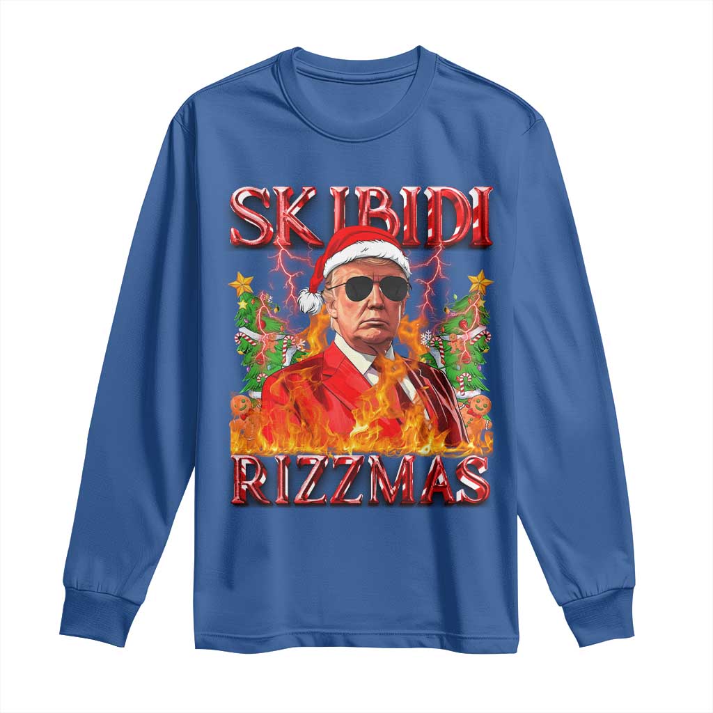 Funny Xmas Trump Long Sleeve Shirt Skibidi Rizzmas Cool Trump Rizz TS09 Royal Blue Print Your Wear