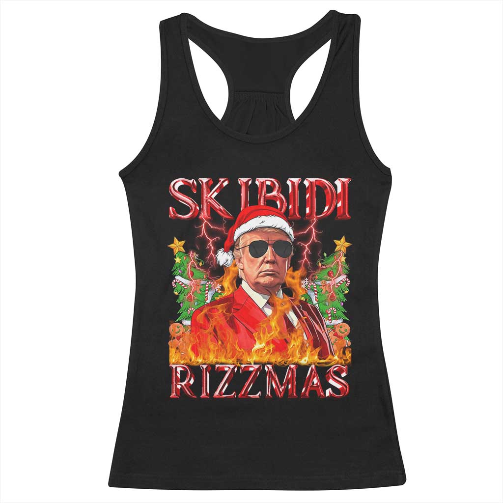 Funny Xmas Trump Racerback Tank Top Skibidi Rizzmas Cool Trump Rizz TS09 Black Print Your Wear
