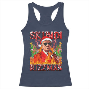 Funny Xmas Trump Racerback Tank Top Skibidi Rizzmas Cool Trump Rizz TS09 Navy Print Your Wear