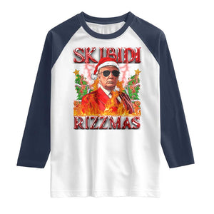 Funny Xmas Trump Raglan Shirt Skibidi Rizzmas Cool Trump Rizz TS09 White Navy Print Your Wear