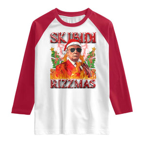 Funny Xmas Trump Raglan Shirt Skibidi Rizzmas Cool Trump Rizz TS09 White Red Print Your Wear