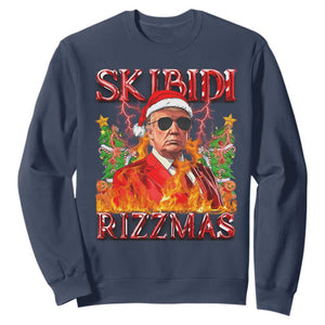 Funny Xmas Trump Sweatshirt Skibidi Rizzmas Cool Trump Rizz TS09 Navy Print Your Wear