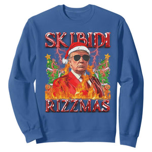 Funny Xmas Trump Sweatshirt Skibidi Rizzmas Cool Trump Rizz TS09 Royal Blue Print Your Wear