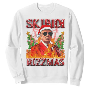 Funny Xmas Trump Sweatshirt Skibidi Rizzmas Cool Trump Rizz TS09 White Print Your Wear