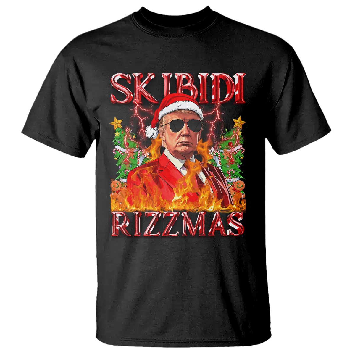 Funny Xmas Trump T Shirt Skibidi Rizzmas Cool Trump Rizz TS09 Black Print Your Wear