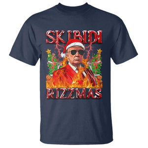 Funny Xmas Trump T Shirt Skibidi Rizzmas Cool Trump Rizz TS09 Navy Print Your Wear