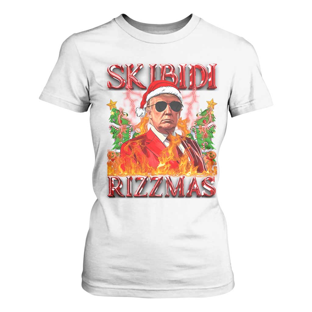 Funny Xmas Trump T Shirt For Women Skibidi Rizzmas Cool Trump Rizz TS09 White Print Your Wear