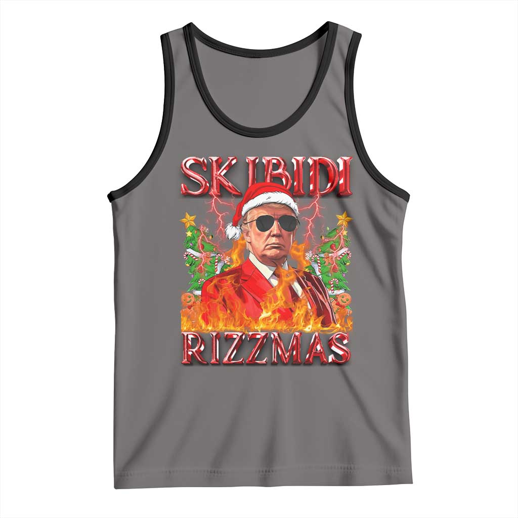 Funny Xmas Trump Tank Top Skibidi Rizzmas Cool Trump Rizz TS09 Deep Heather Black Print Your Wear