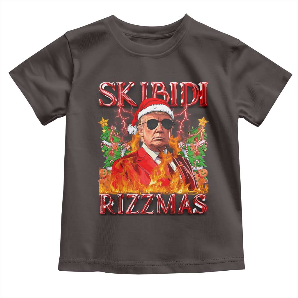 Funny Xmas Trump Toddler T Shirt Skibidi Rizzmas Cool Trump Rizz TS09 Dark Chocolate Print Your Wear