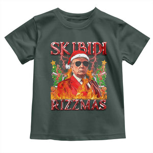 Funny Xmas Trump Toddler T Shirt Skibidi Rizzmas Cool Trump Rizz TS09 Dark Forest Green Print Your Wear