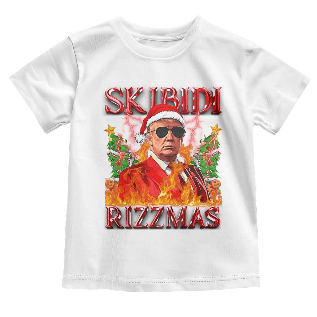 Funny Xmas Trump Toddler T Shirt Skibidi Rizzmas Cool Trump Rizz TS09 White Print Your Wear