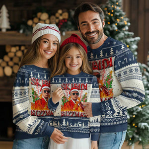 Funny Xmas Trump Ugly Christmas Sweater Skibidi Rizzmas Cool Trump Rizz TS09 Navy Print Your Wear