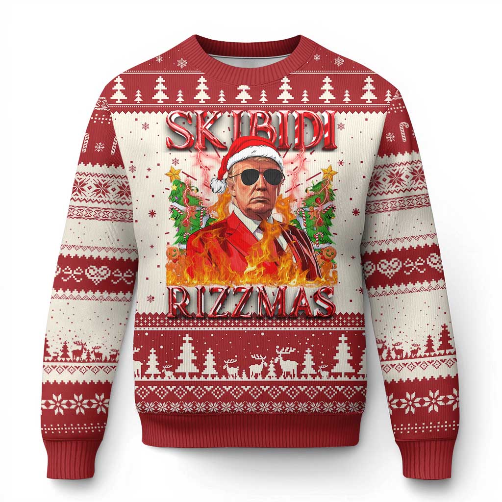 Funny Xmas Trump Ugly Christmas Sweater Skibidi Rizzmas Cool Trump Rizz TS09 Red Print Your Wear