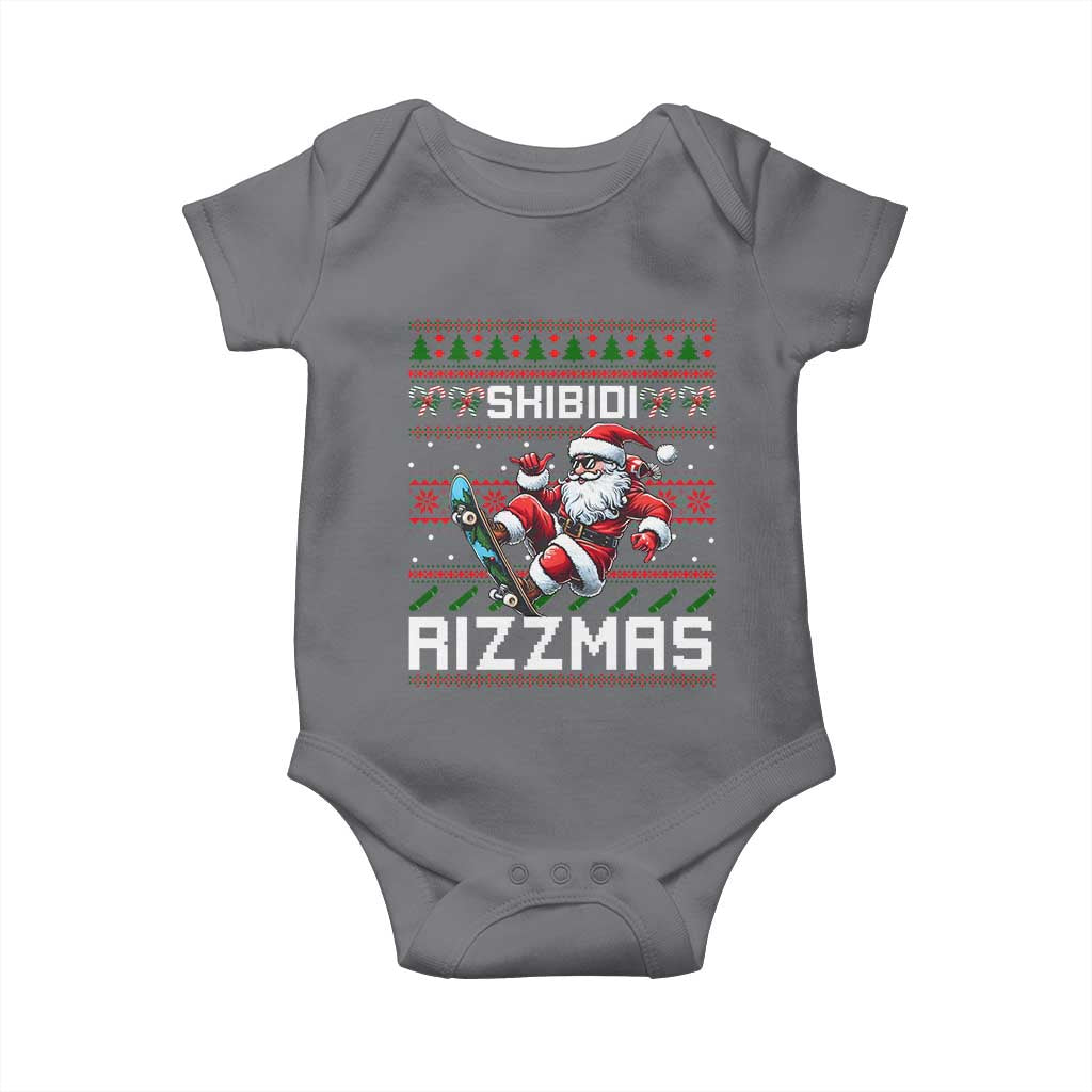 Funny Xmas Baby Onesie Skibidi Rizzmas Cool Santa Skateboard Rizz TS09 Charcoal Print Your Wear