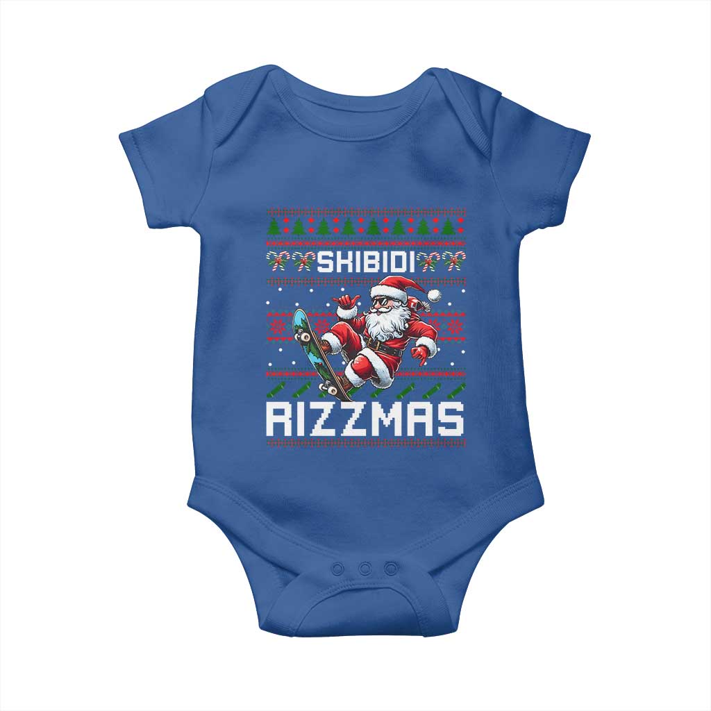 Funny Xmas Baby Onesie Skibidi Rizzmas Cool Santa Skateboard Rizz TS09 Royal Blue Print Your Wear