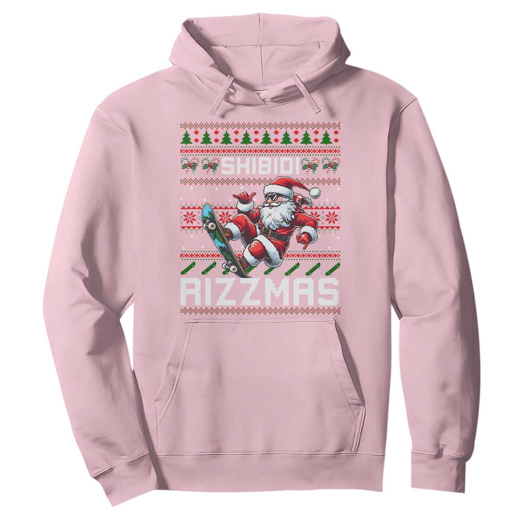 Funny Xmas Hoodie Skibidi Rizzmas Cool Santa Skateboard Rizz TS09 Light Pink Print Your Wear